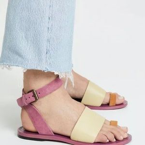 FP Torrence Flat Sandals Suede Leather Pink 38